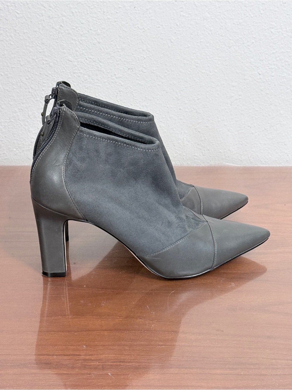 Cole Haan Grand 360 Viana Charcoal Gray Pointed-Toe Heeled Ankle Booties 10
